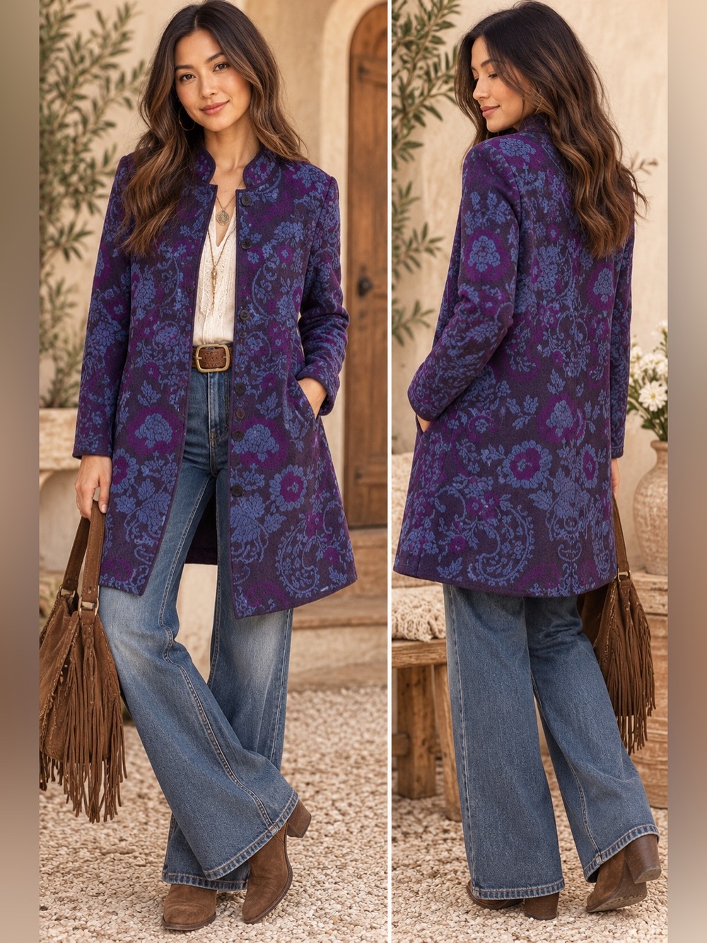 NOVICA Dream Garden 100% Baby Alpaca Floral Long Cardigan Size L
